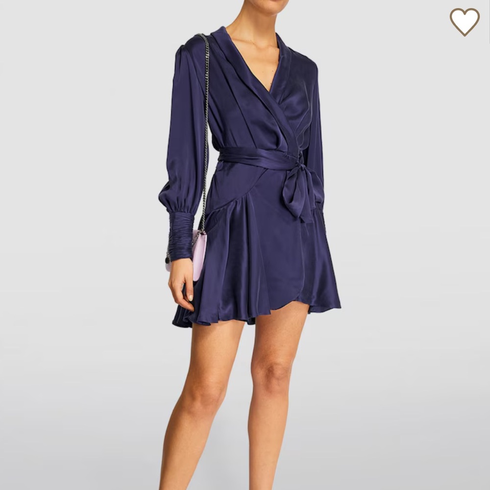 Zimmermann Silk Wrap Mini Dress in Navy